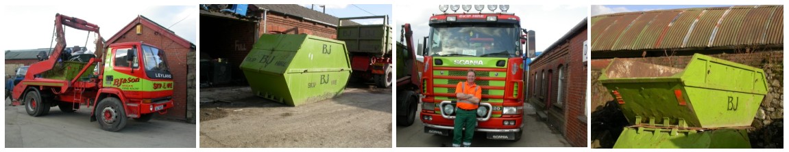 green skips on red truck